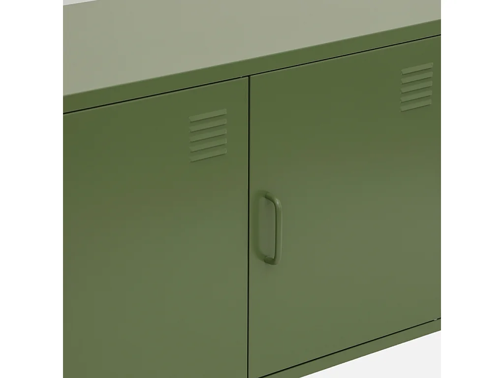 Mueble de tv estilo industrial de metal con 3 puertas, 120cm verde