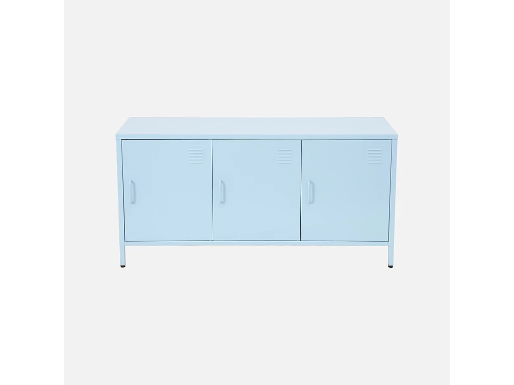 Mueble de tv estilo industrial de metal con 3 puertas, 120cm azul