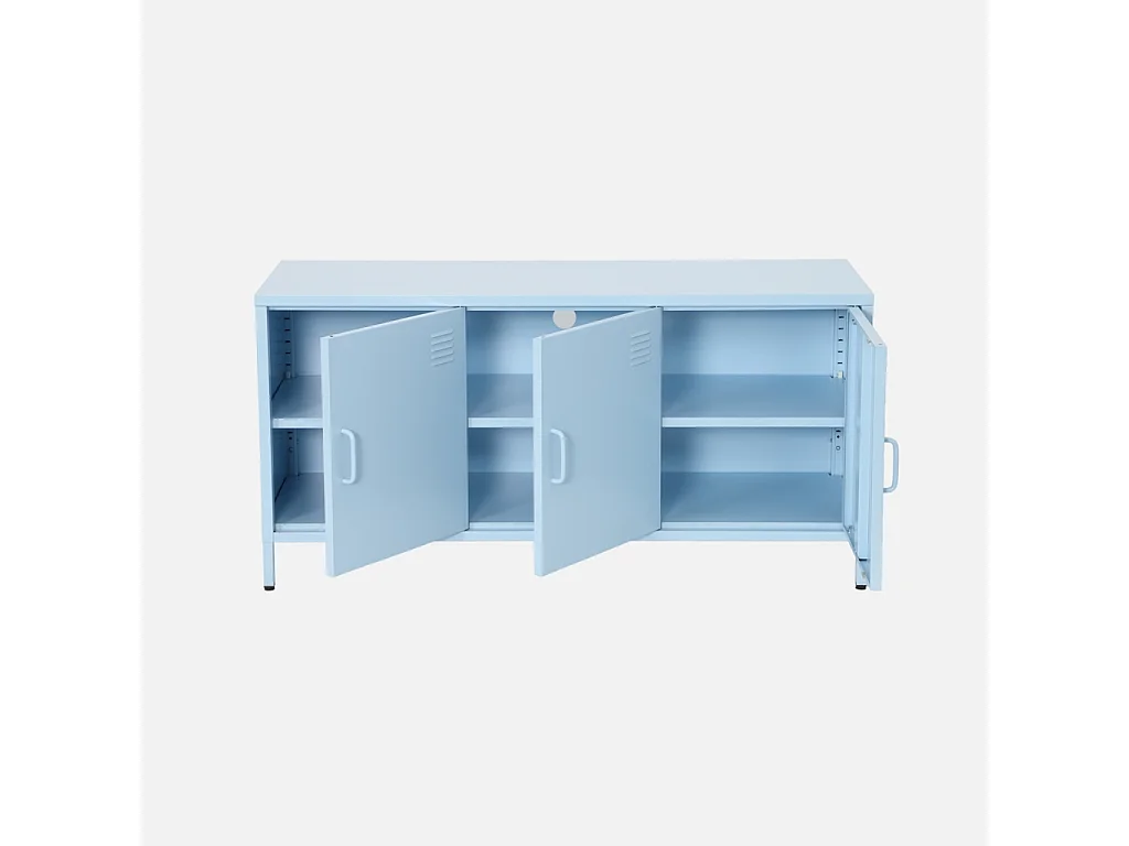 Mueble de tv estilo industrial de metal con 3 puertas, 120cm azul