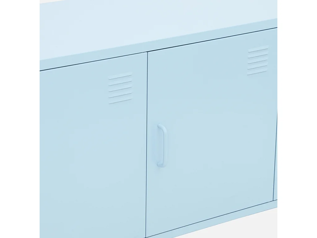 Mueble de tv estilo industrial de metal con 3 puertas, 120cm azul