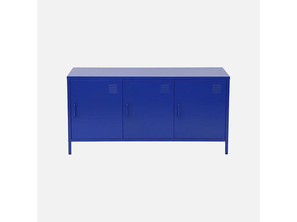 Mueble de tv estilo industrial de metal con 3 puertas, 120cm azul