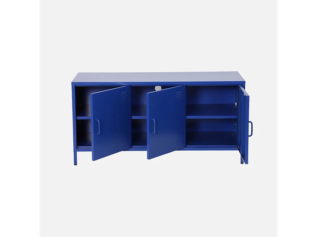 Mueble de tv estilo industrial de metal con 3 puertas, 120cm azul