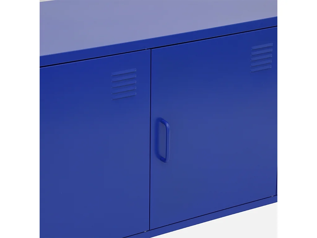 Mueble de tv estilo industrial de metal con 3 puertas, 120cm azul