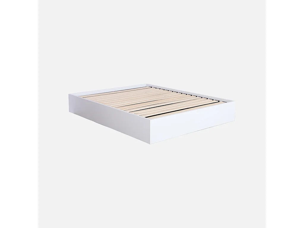 Cama abatible de efecto madera, 160x200cm, con somier de láminas
