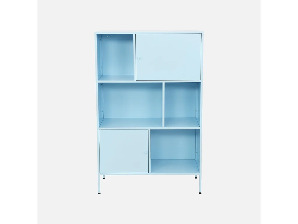Buffet. meuble de rangement industriel métal bleu clair 6 compartiments. L 80 x P 35 x H 125cm - Oklahoma