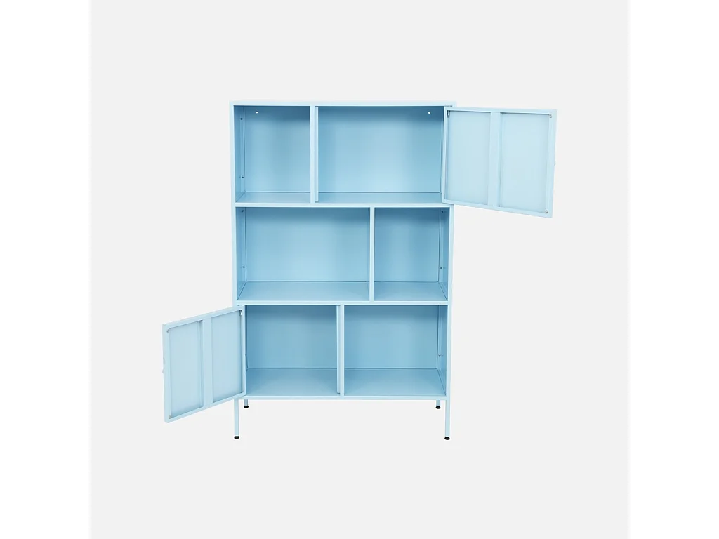 Buffet. meuble de rangement industriel métal bleu clair 6 compartiments. L 80 x P 35 x H 125cm - Oklahoma