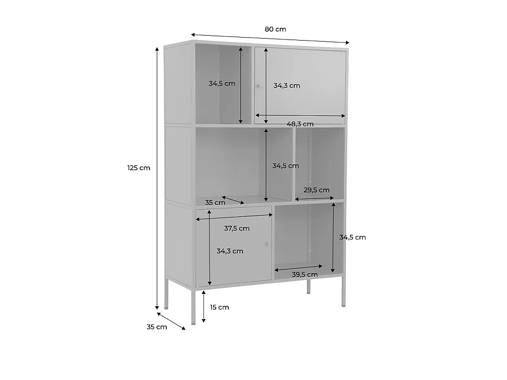 Buffet. meuble de rangement industriel métal bleu clair 6 compartiments. L 80 x P 35 x H 125cm - Oklahoma
