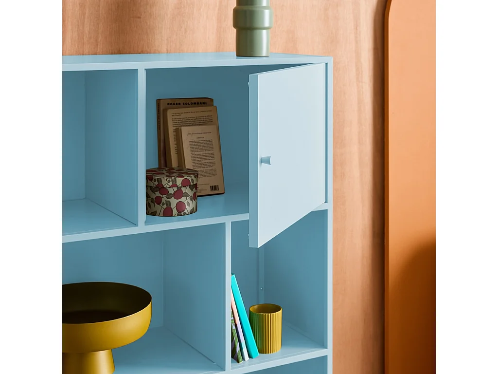 Buffet. meuble de rangement industriel métal bleu clair 6 compartiments. L 80 x P 35 x H 125cm - Oklahoma
