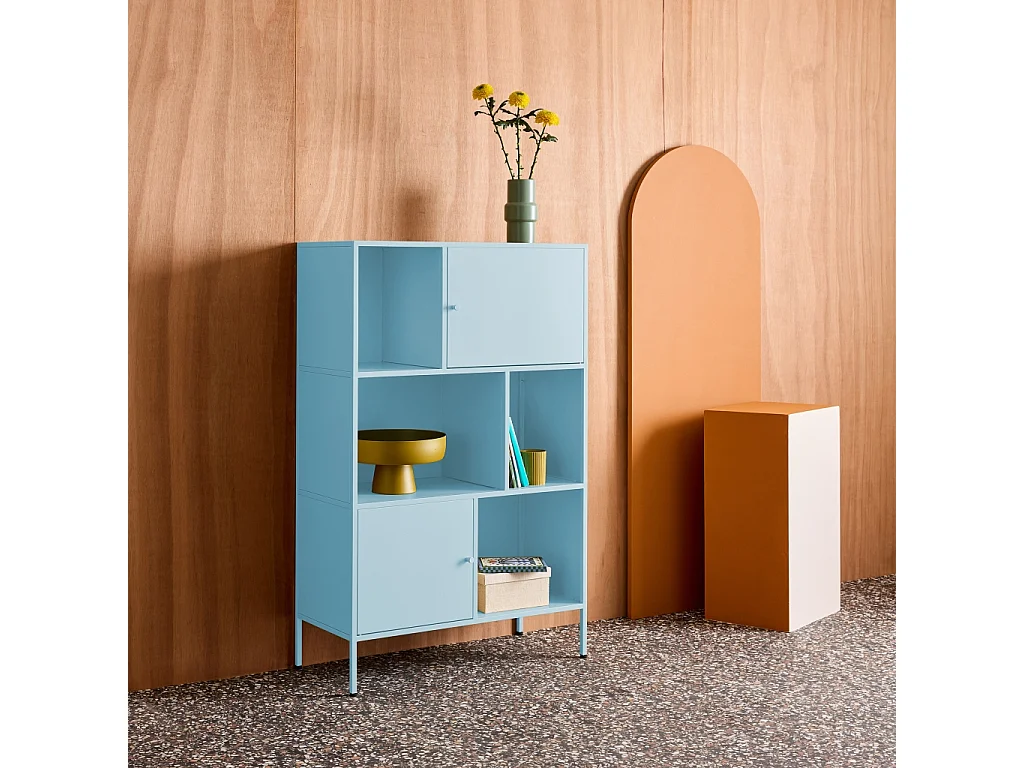 Buffet. meuble de rangement industriel métal bleu clair 6 compartiments. L 80 x P 35 x H 125cm - Oklahoma