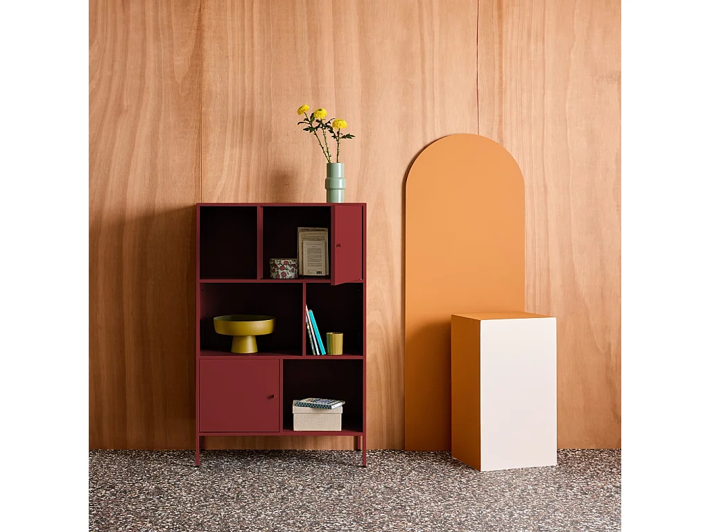 Buffet. meuble de rangement industriel métal bordeaux 6 compartiments. L 80 x P 35 x H 125cm - Oklahoma