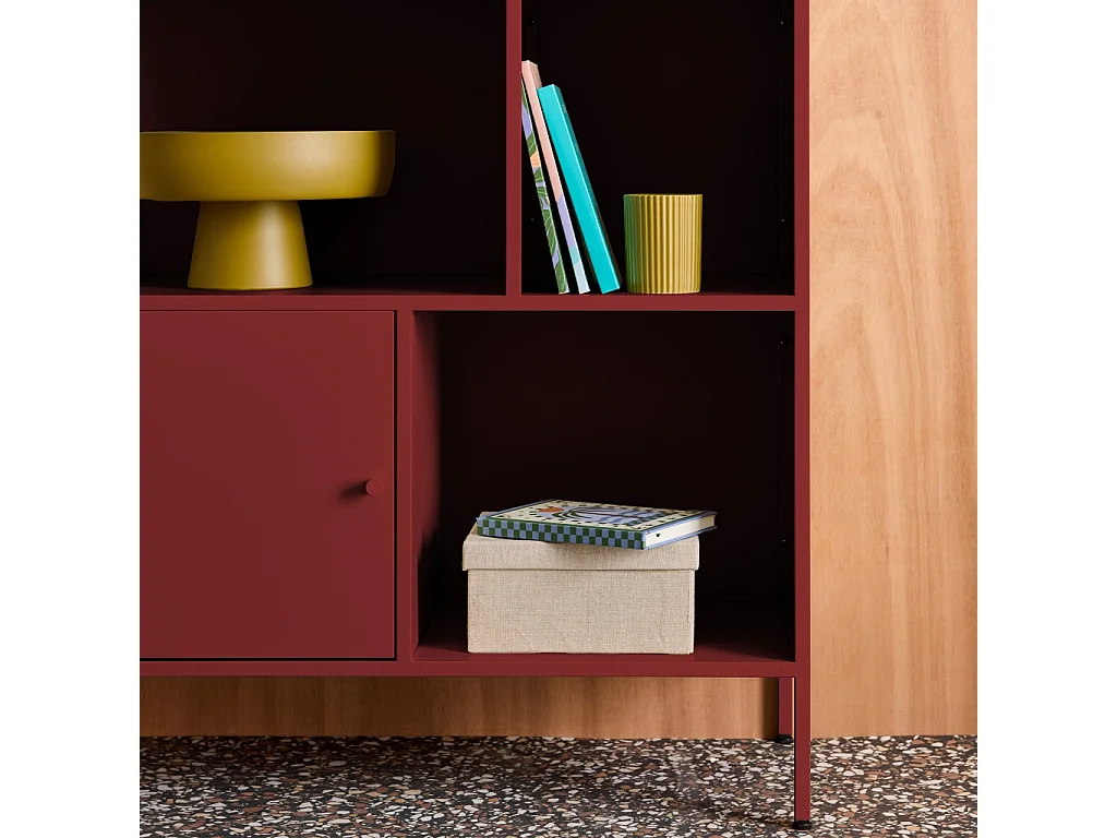 Buffet. meuble de rangement industriel métal bordeaux 6 compartiments. L 80 x P 35 x H 125cm - Oklahoma