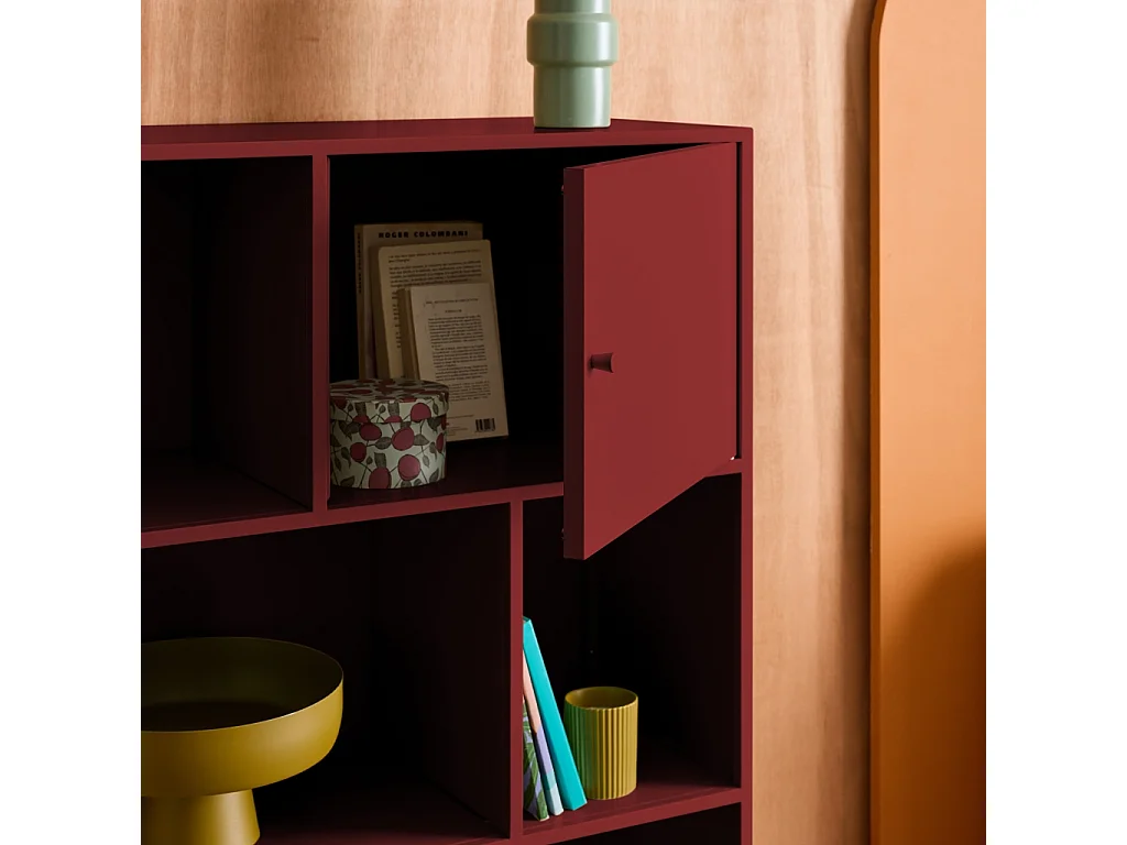 Buffet. meuble de rangement industriel métal bordeaux 6 compartiments. L 80 x P 35 x H 125cm - Oklahoma