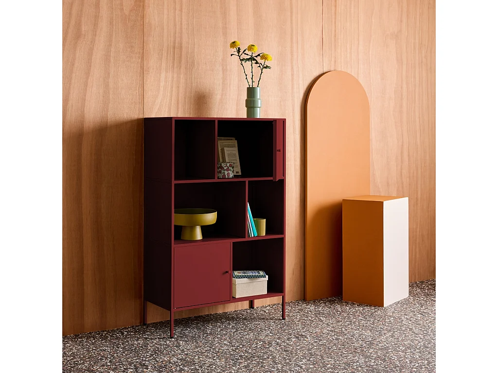 Buffet. meuble de rangement industriel métal bordeaux 6 compartiments. L 80 x P 35 x H 125cm - Oklahoma