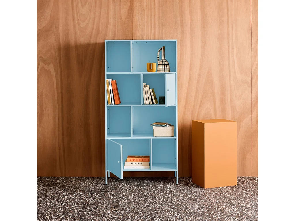 Buffet. meuble de rangement industriel métal bleu clair 8 compartiments. L 80 x P 35 x H 160.5cm - Oklahoma