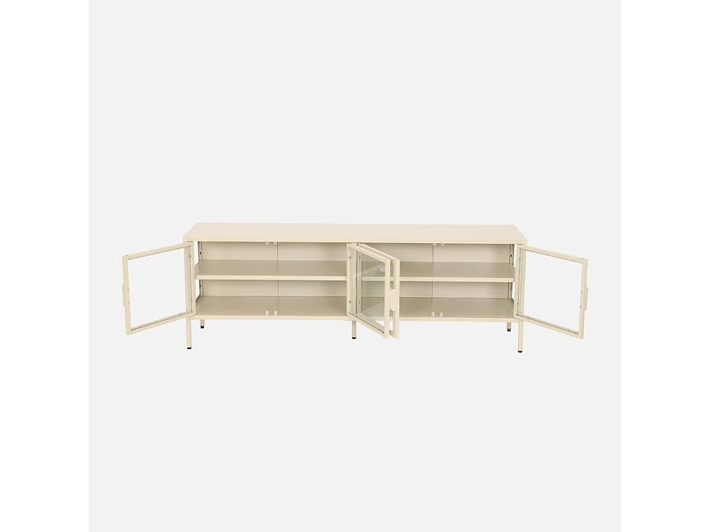 Mueble de tv industrial metal y vidrio templado con 4 puertas, 160cm