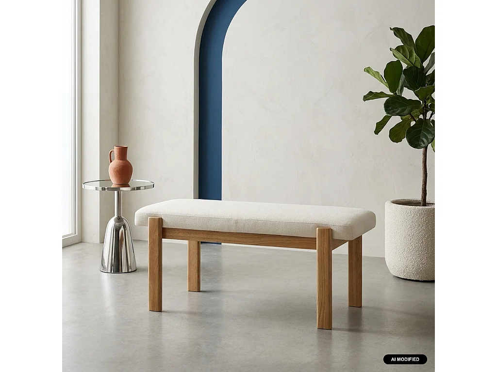 Panca, fondo letto in legno di hevea tinta naturale e tessuto strutturato, Noma, Marrone naturale,