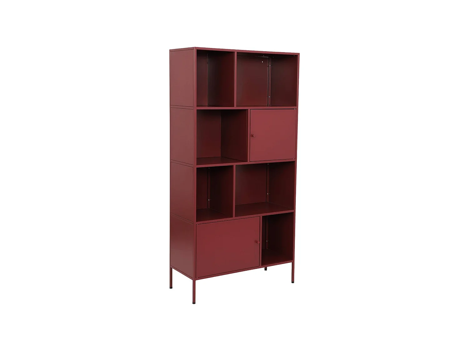 Buffet. meuble de rangement industriel métal bordeaux 8 compartiments. L 80 x P 35 x H 160.5cm - Oklahoma
