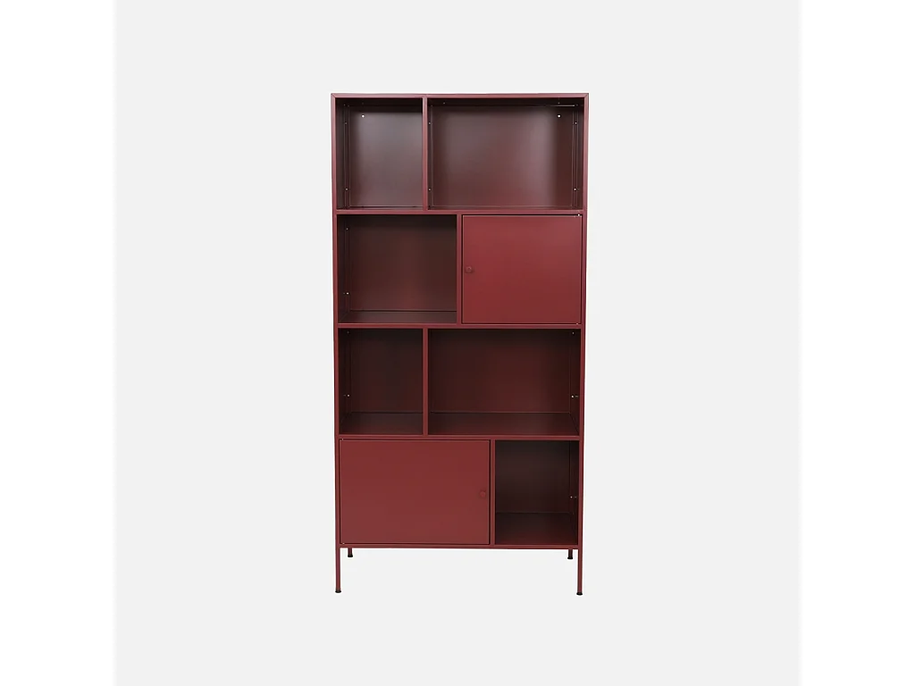 Buffet. meuble de rangement industriel métal bordeaux 8 compartiments. L 80 x P 35 x H 160.5cm - Oklahoma