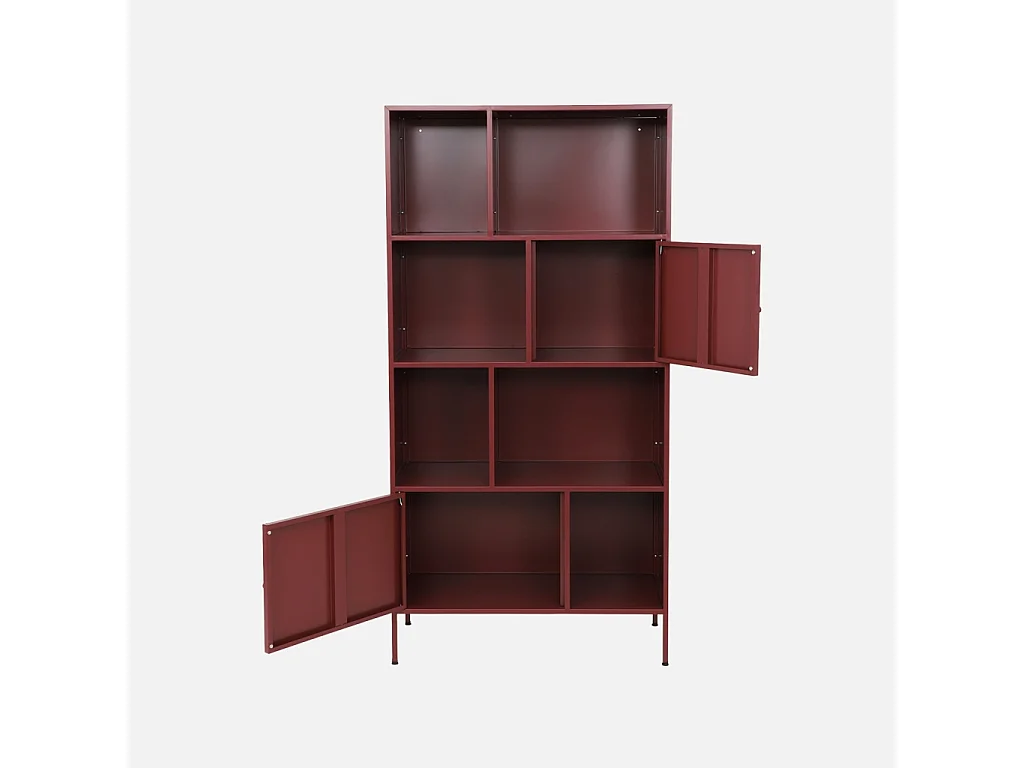 Buffet. meuble de rangement industriel métal bordeaux 8 compartiments. L 80 x P 35 x H 160.5cm - Oklahoma