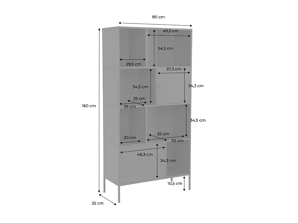 Buffet. meuble de rangement industriel métal bordeaux 8 compartiments. L 80 x P 35 x H 160.5cm - Oklahoma
