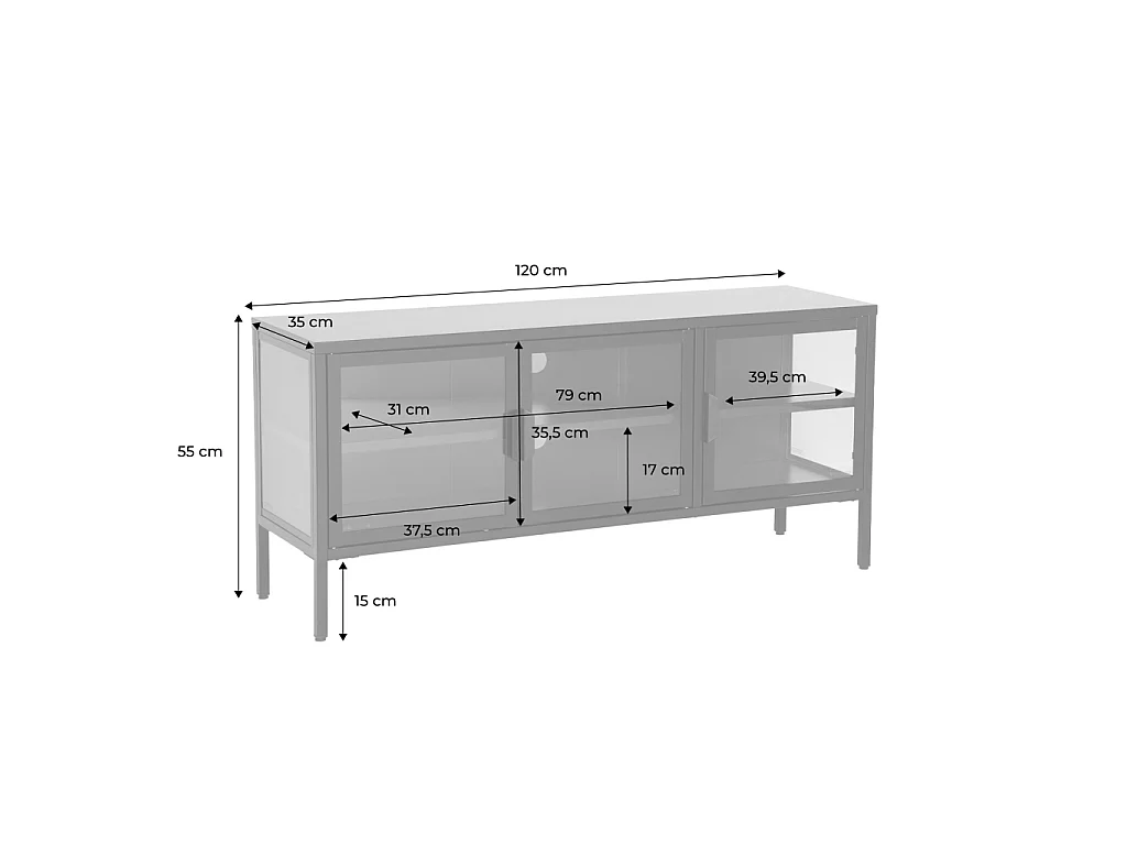 Mueble de tv estilo industrial de metal y vidrio templado con 3