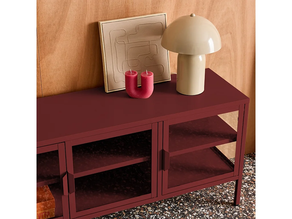 Mueble de tv estilo industrial de metal y vidrio templado con 3