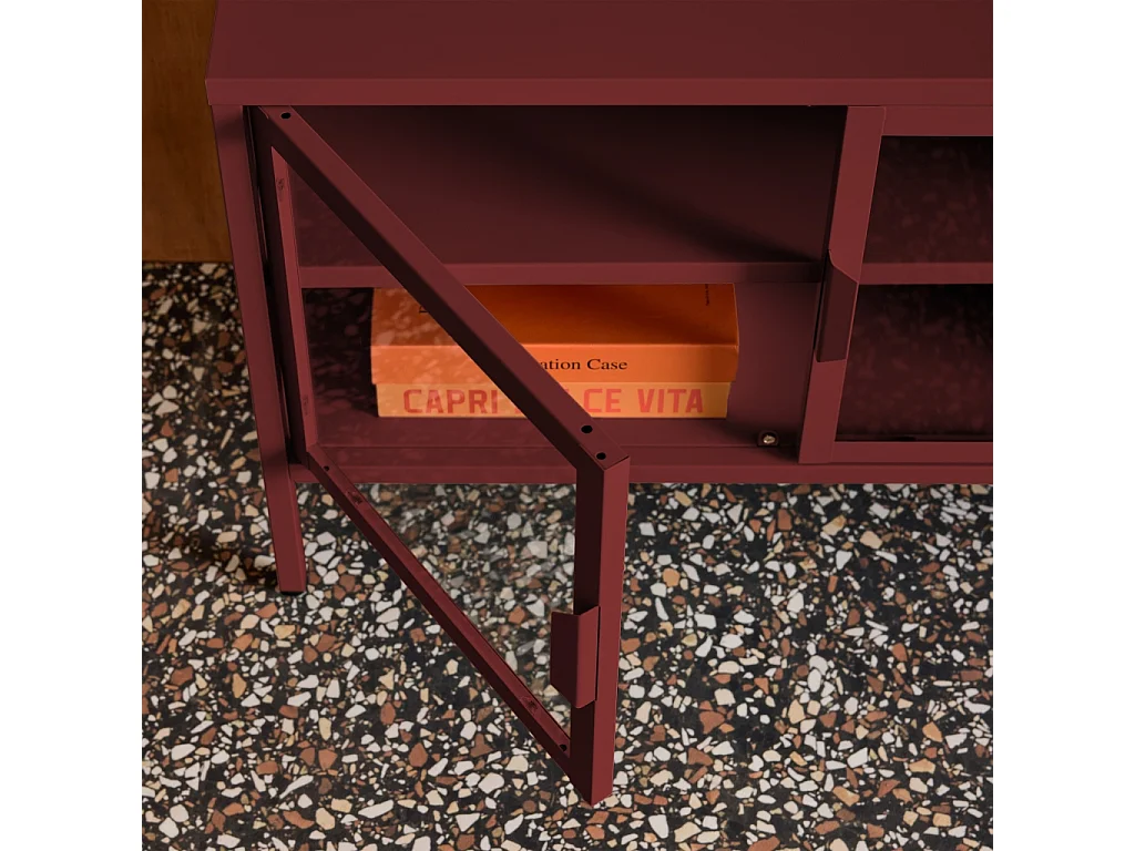 Mueble de tv estilo industrial de metal y vidrio templado con 3
