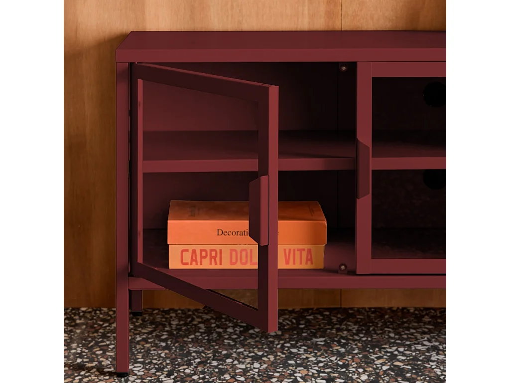 Mueble de tv estilo industrial de metal y vidrio templado con 3