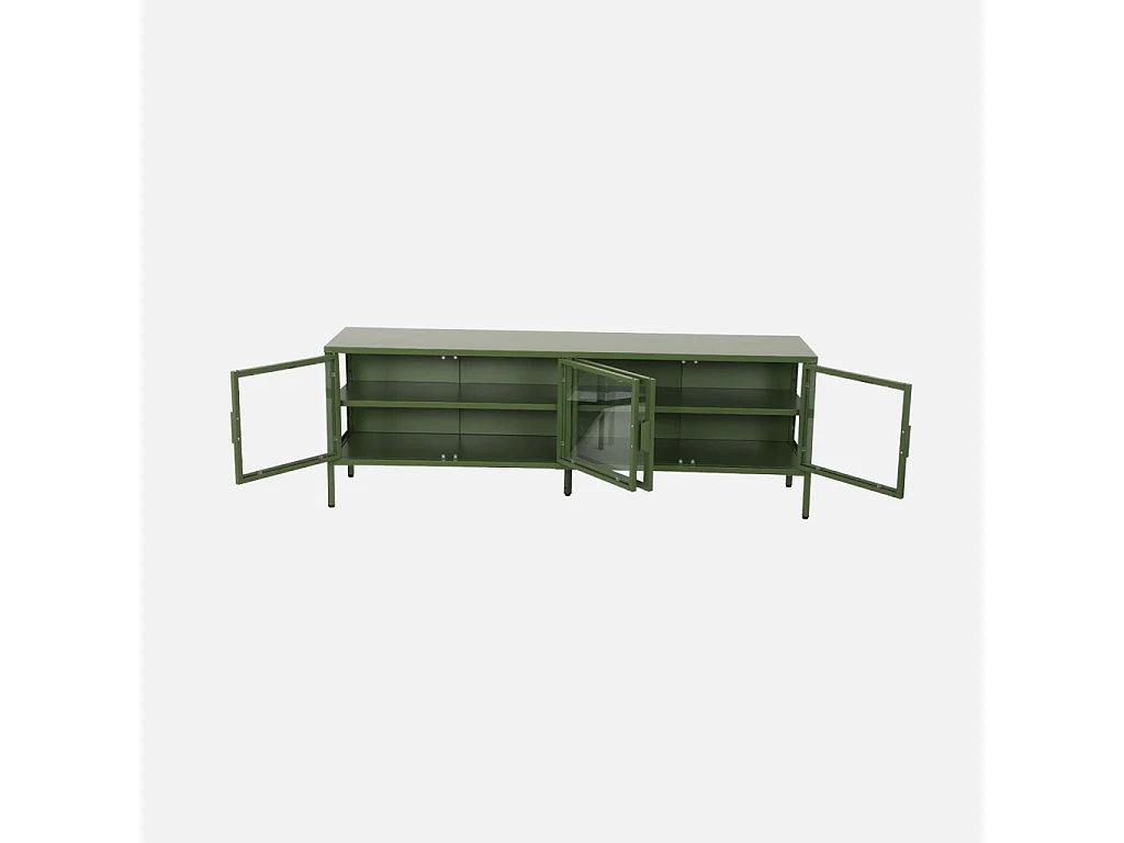Mueble de tv industrial metal y vidrio templado con 4 puertas, 160cm