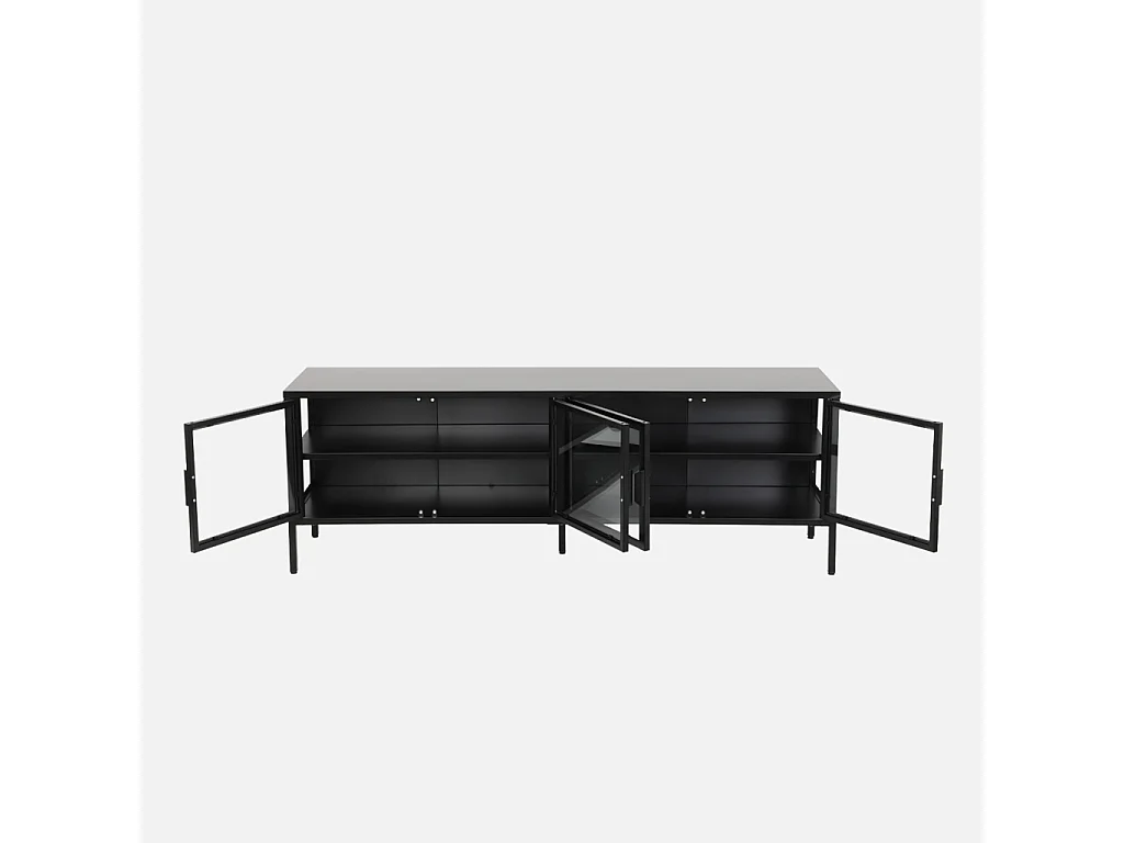 Mueble de tv industrial metal y vidrio templado con 4 puertas, 160cm