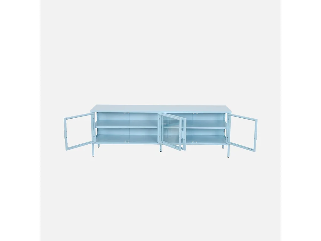 Mueble de tv industrial metal y vidrio templado con 4 puertas, 160cm