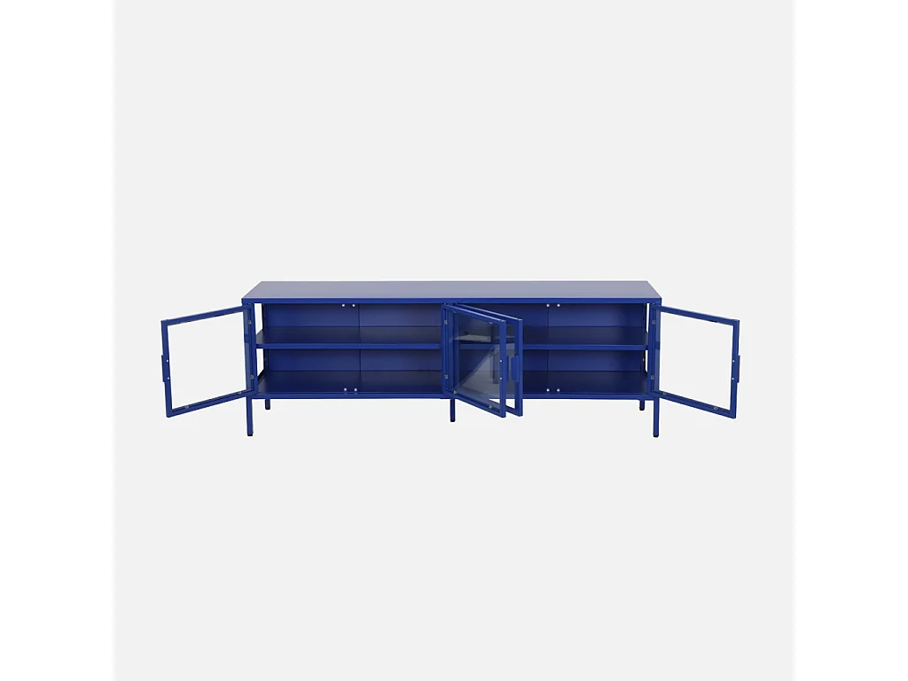 Mueble de tv industrial metal y vidrio templado con 4 puertas, 160cm