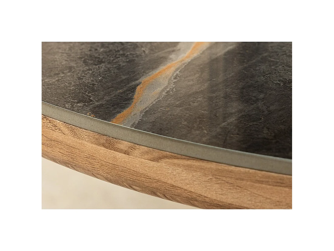 Eettafel LUMEA - Ovaal 200 cm - Grijs marmer effect - Brede voet - Hedendaagse stijl
