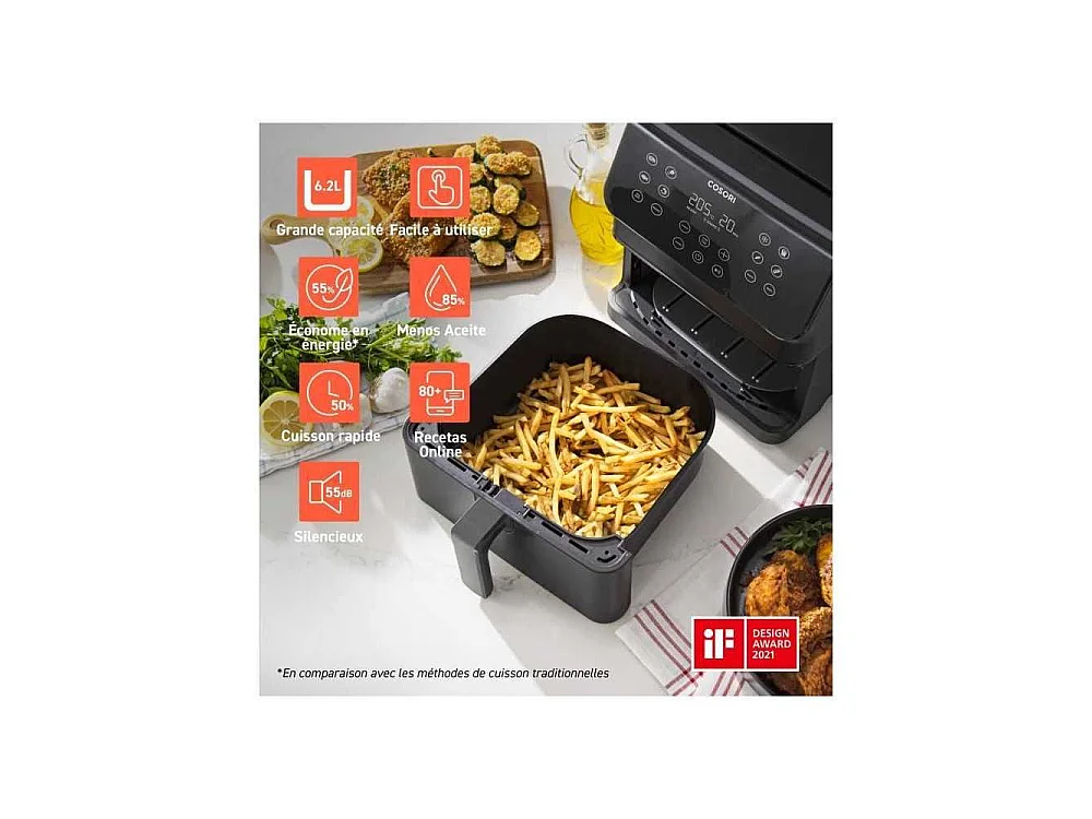 Friteuse sans huile - COSORI - Premium II Chef Edition - Capacité 6,2 L - 12 programmes - Pack 50 papiers cuisson - 1700 W - No