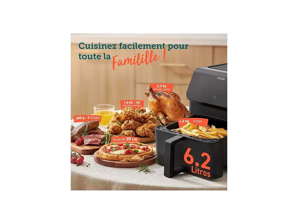 Friteuse sans huile - COSORI - Premium II Chef Edition - Capacité 6,2 L - 12 programmes - Pack 50 papiers cuisson - 1700 W - No