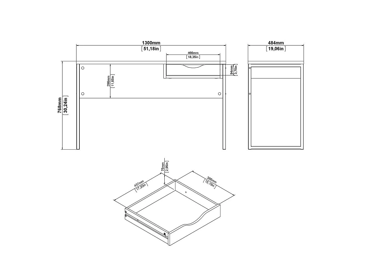 Schreibtisch mit 1 Schublade und Metallgestell B130 cm – FUNCTION