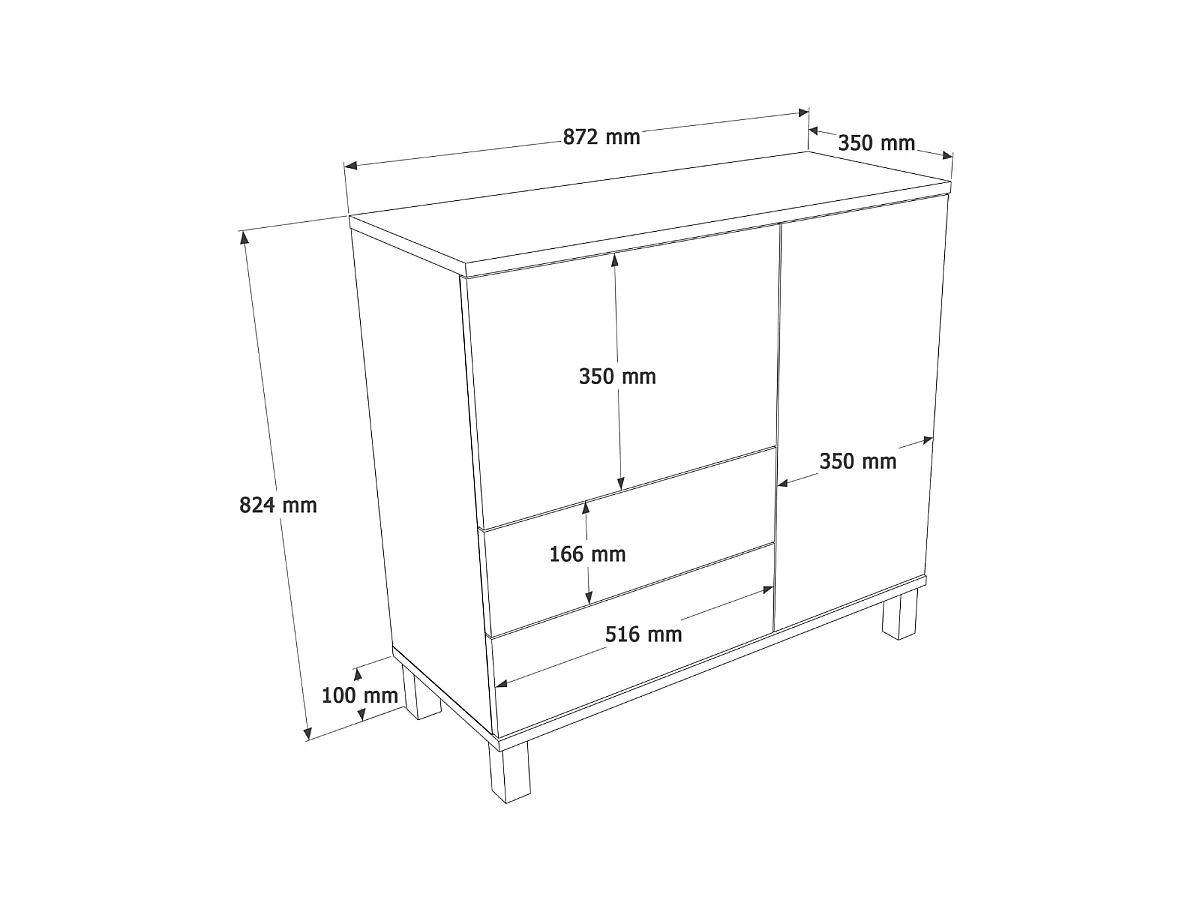 Credenza a 2 ante, 2 cassetti decor cashmere e rovere L87 cm - KORA