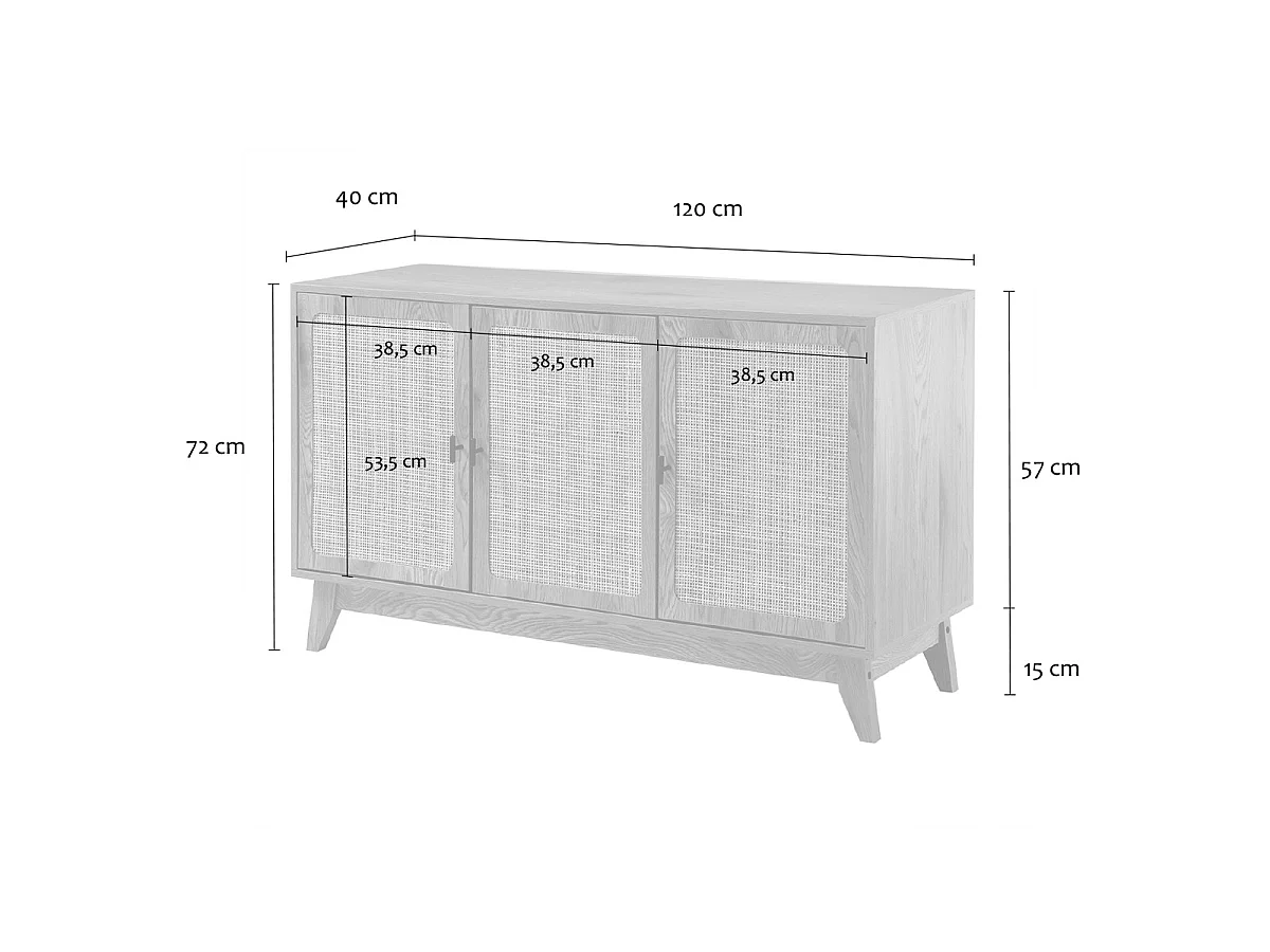Buffet 3 portes cannage en rotin naturel L120 cm - ALIA