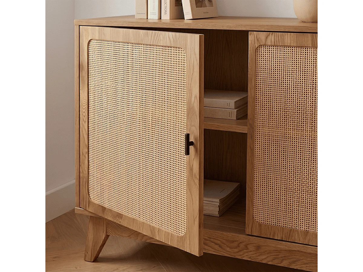 Buffet 3 portes cannage en rotin naturel L120 cm - ALIA