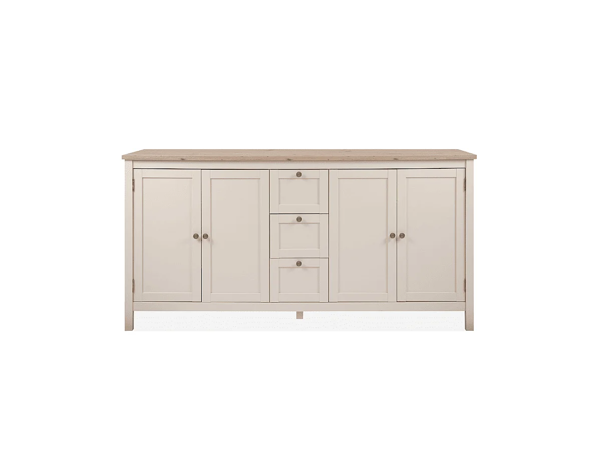 Credenza a 4 ante e 3 cassetti, effetto cashmere e rovere L180 cm - LUND