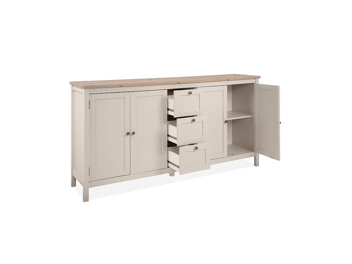 Credenza a 4 ante e 3 cassetti, effetto cashmere e rovere L180 cm - LUND