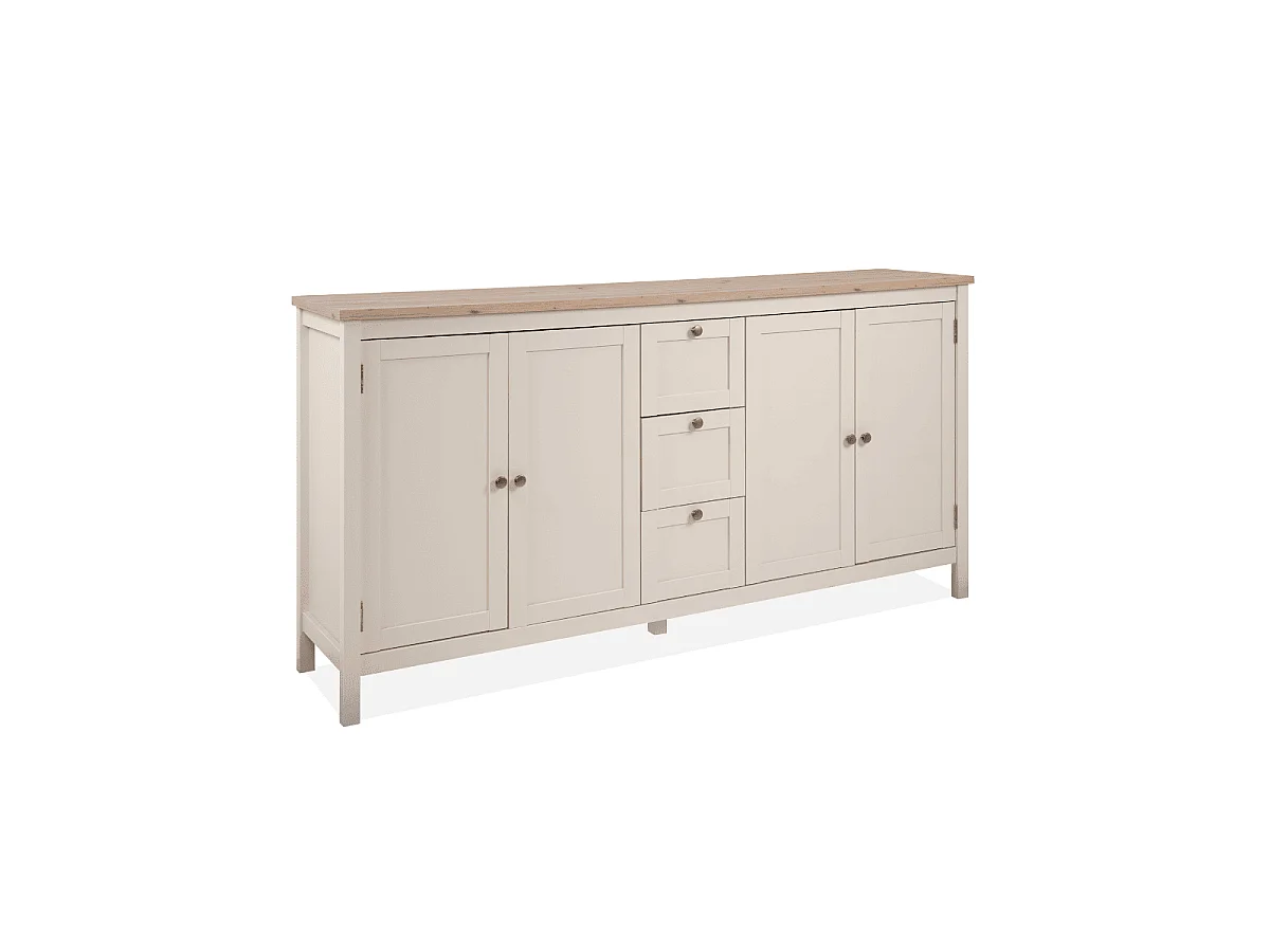 Credenza a 4 ante e 3 cassetti, effetto cashmere e rovere L180 cm - LUND