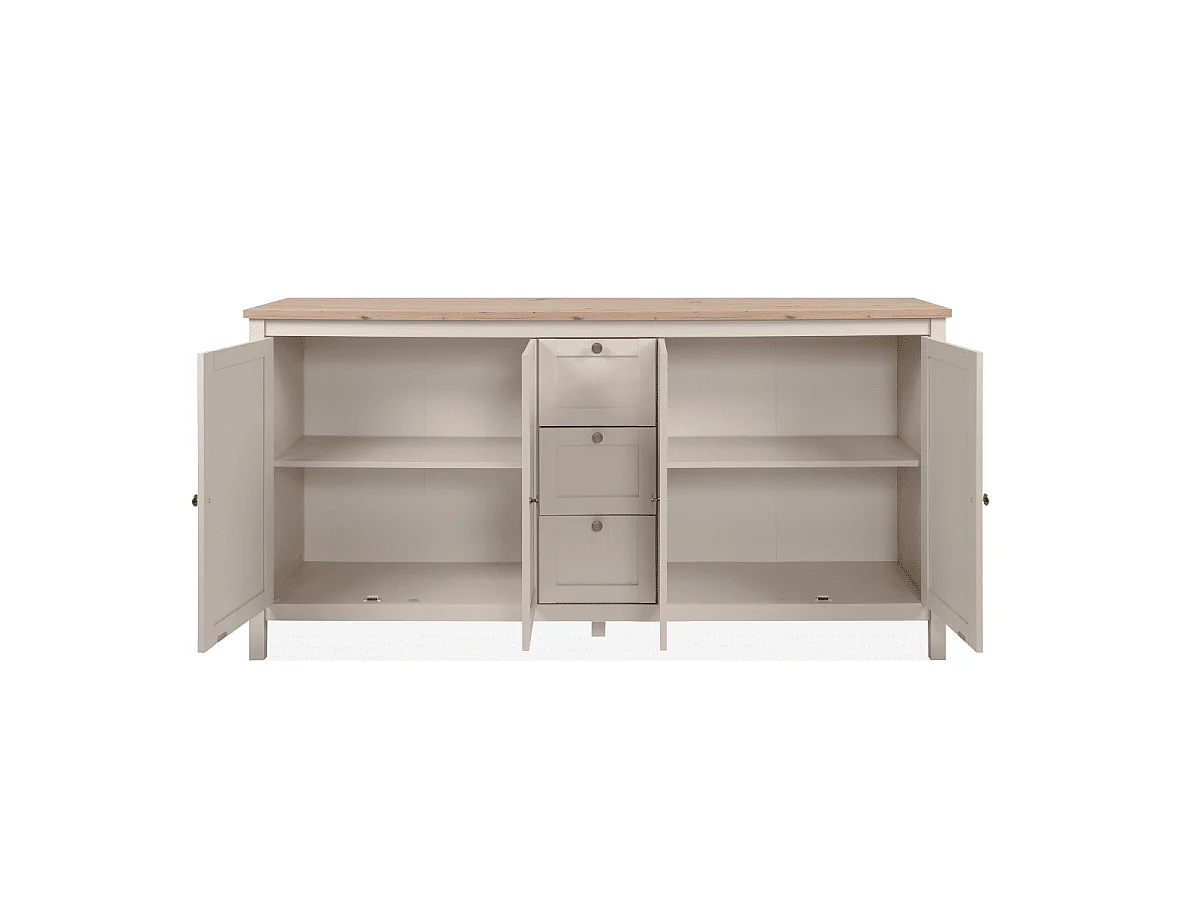 Credenza a 4 ante e 3 cassetti, effetto cashmere e rovere L180 cm - LUND