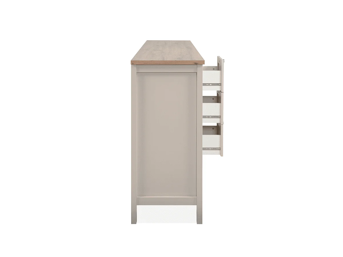 Credenza a 4 ante e 3 cassetti, effetto cashmere e rovere L180 cm - LUND