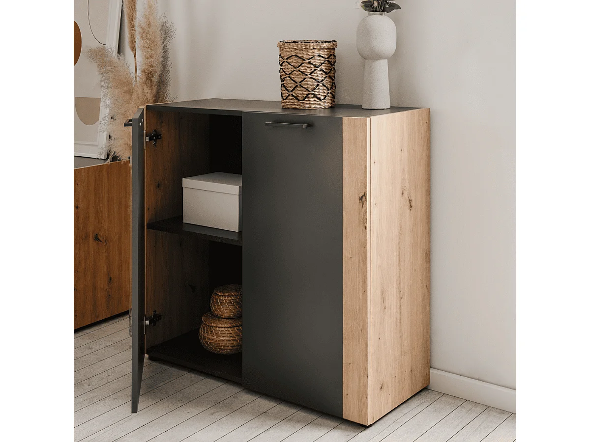 LUMA 2-door sideboard in grey and oak finish, 89 cm wide