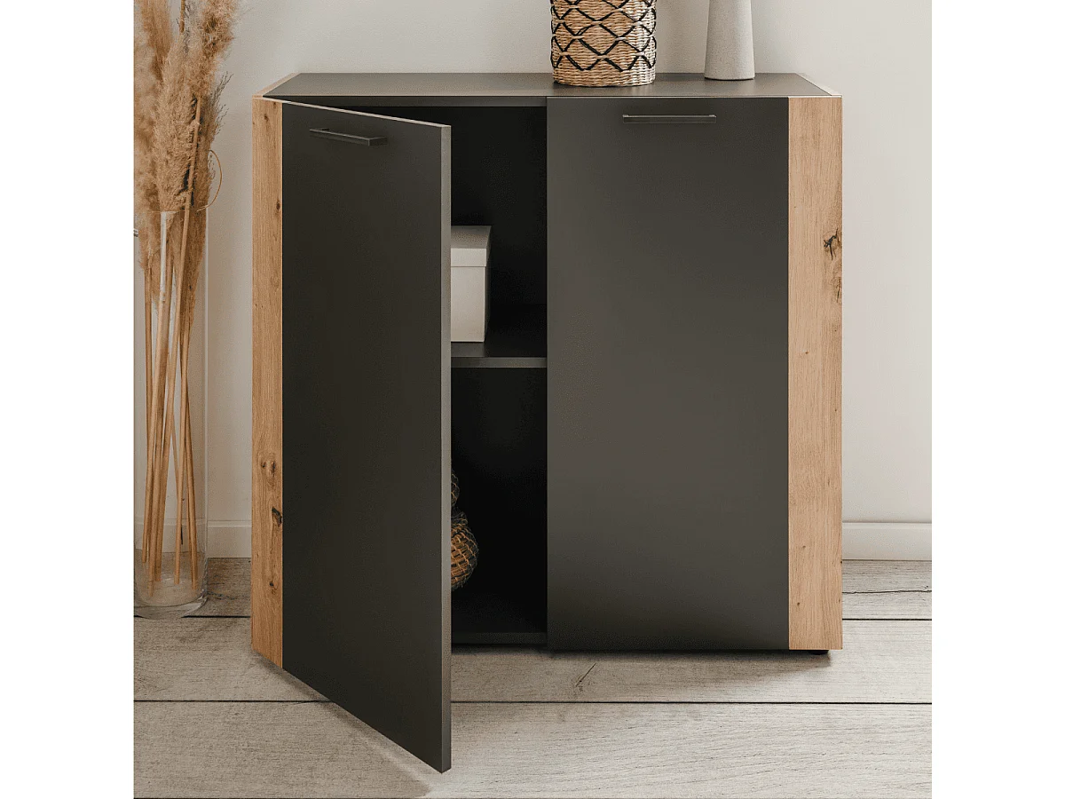 LUMA 2-door sideboard in grey and oak finish, 89 cm wide