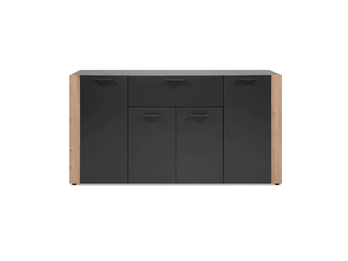 Dressoir met 4 deuren, 1 lade in antracietgrijs en ambachtelijk eiken L162 cm - LUMA