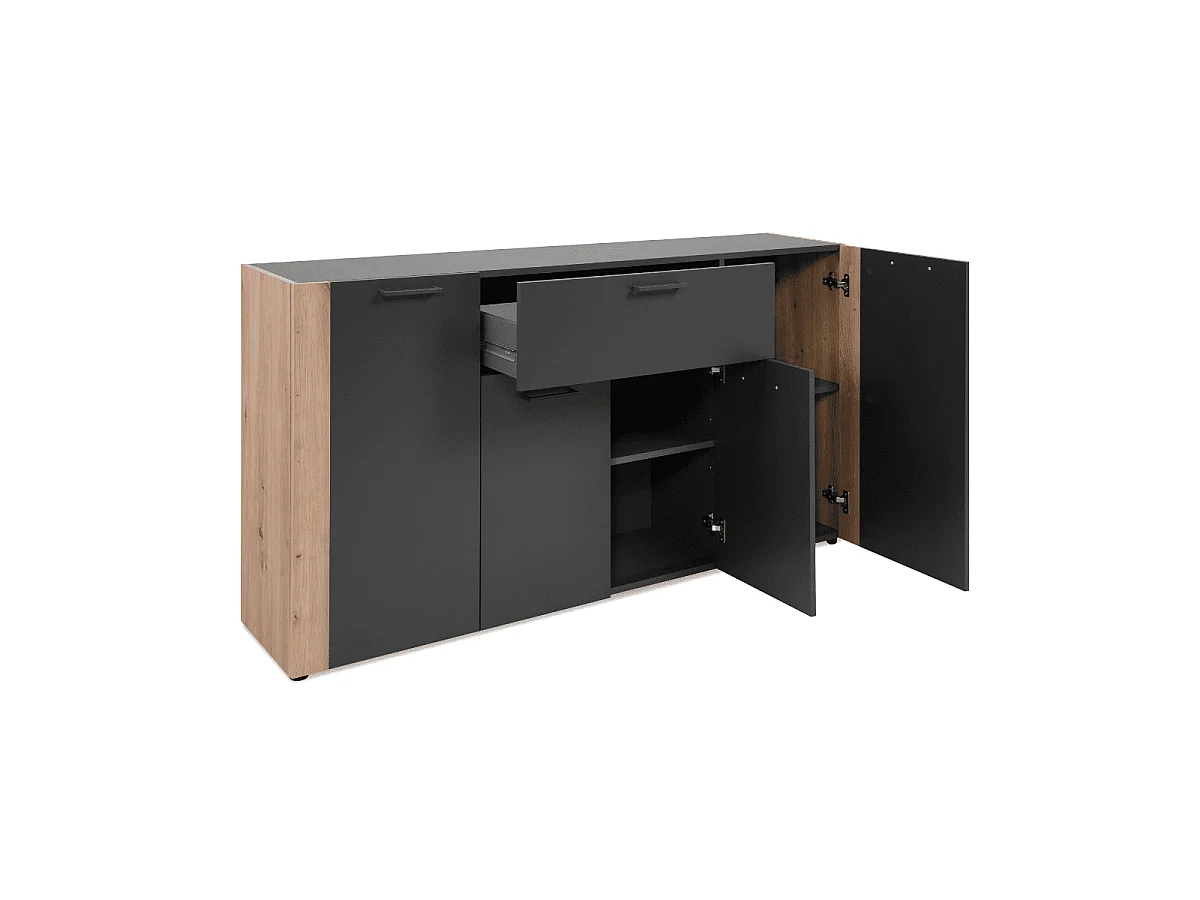 Dressoir met 4 deuren, 1 lade in antracietgrijs en ambachtelijk eiken L162 cm - LUMA