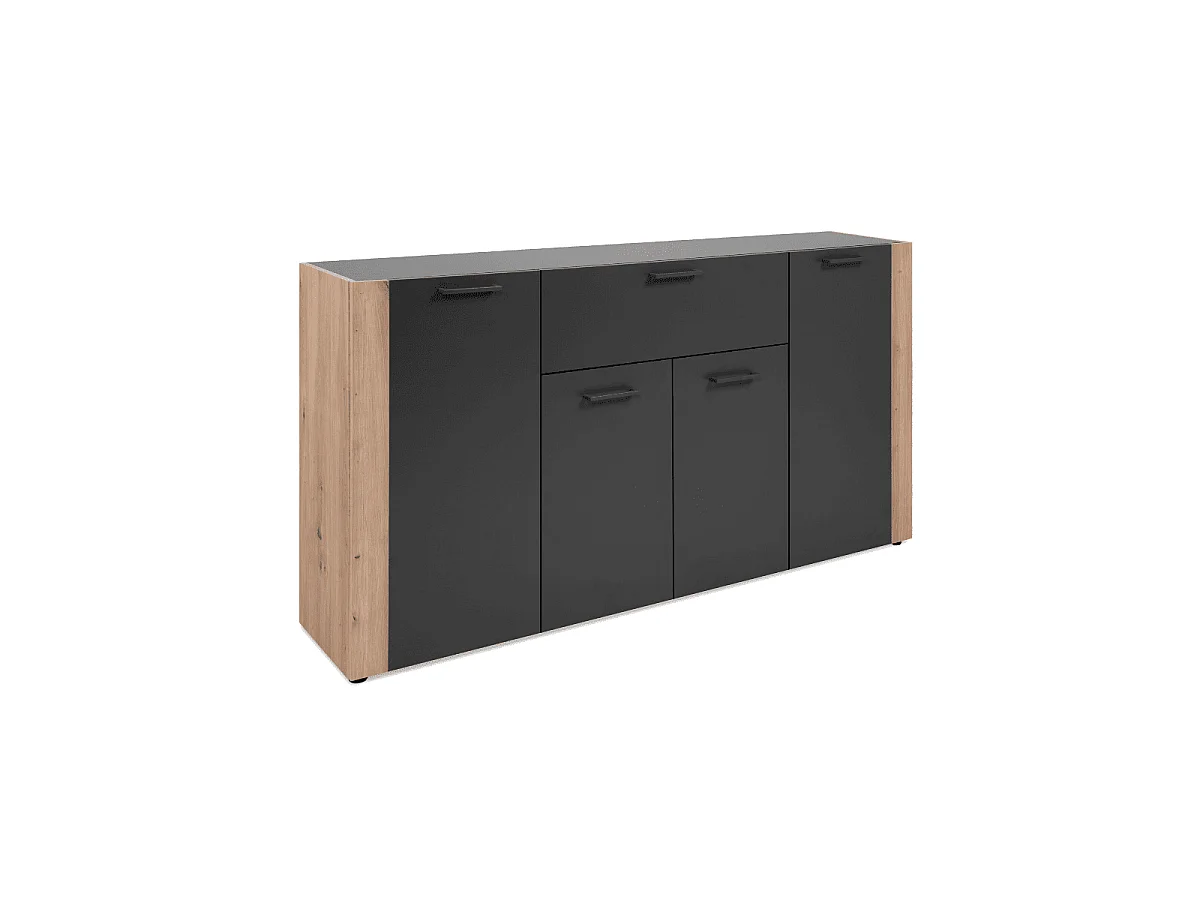 Dressoir met 4 deuren, 1 lade in antracietgrijs en ambachtelijk eiken L162 cm - LUMA