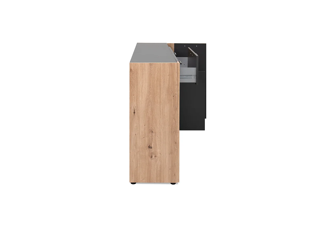 Dressoir met 4 deuren, 1 lade in antracietgrijs en ambachtelijk eiken L162 cm - LUMA